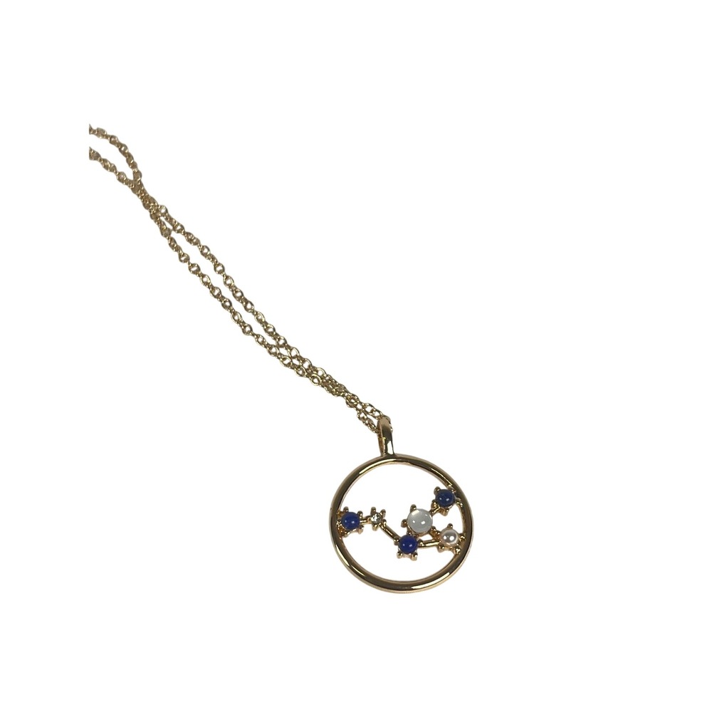 Gold‎ Tone Celestial Constellation Pendant Necklace Blue Gems & Pearl Accents